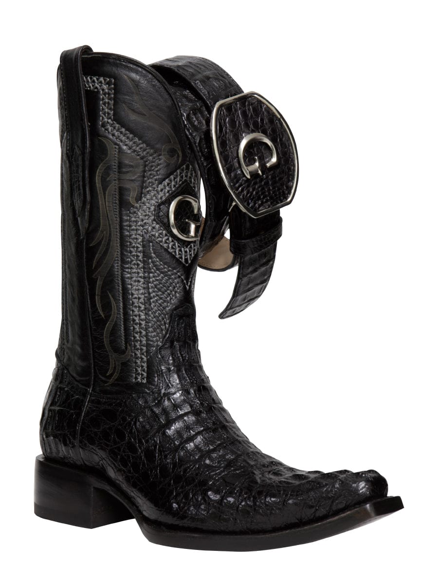El General Western Wear CABALLERO El General Men's Exotic Caiman Nuca Cowboy Boots - Black 45081 side and bekl view