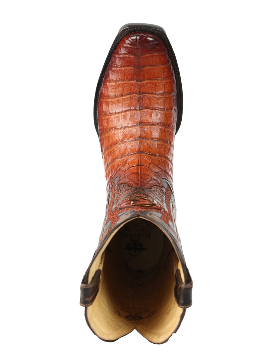 El General Western Wear El General Men's Exotic Caiman Belly Cowboy Boots - Cognac 45520 top view