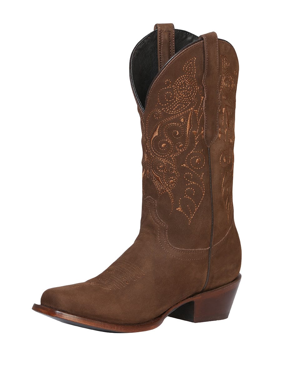 El General Women's Narrow Square Toe Cowboy Boot - Nubuck Camel 122488 - Side View