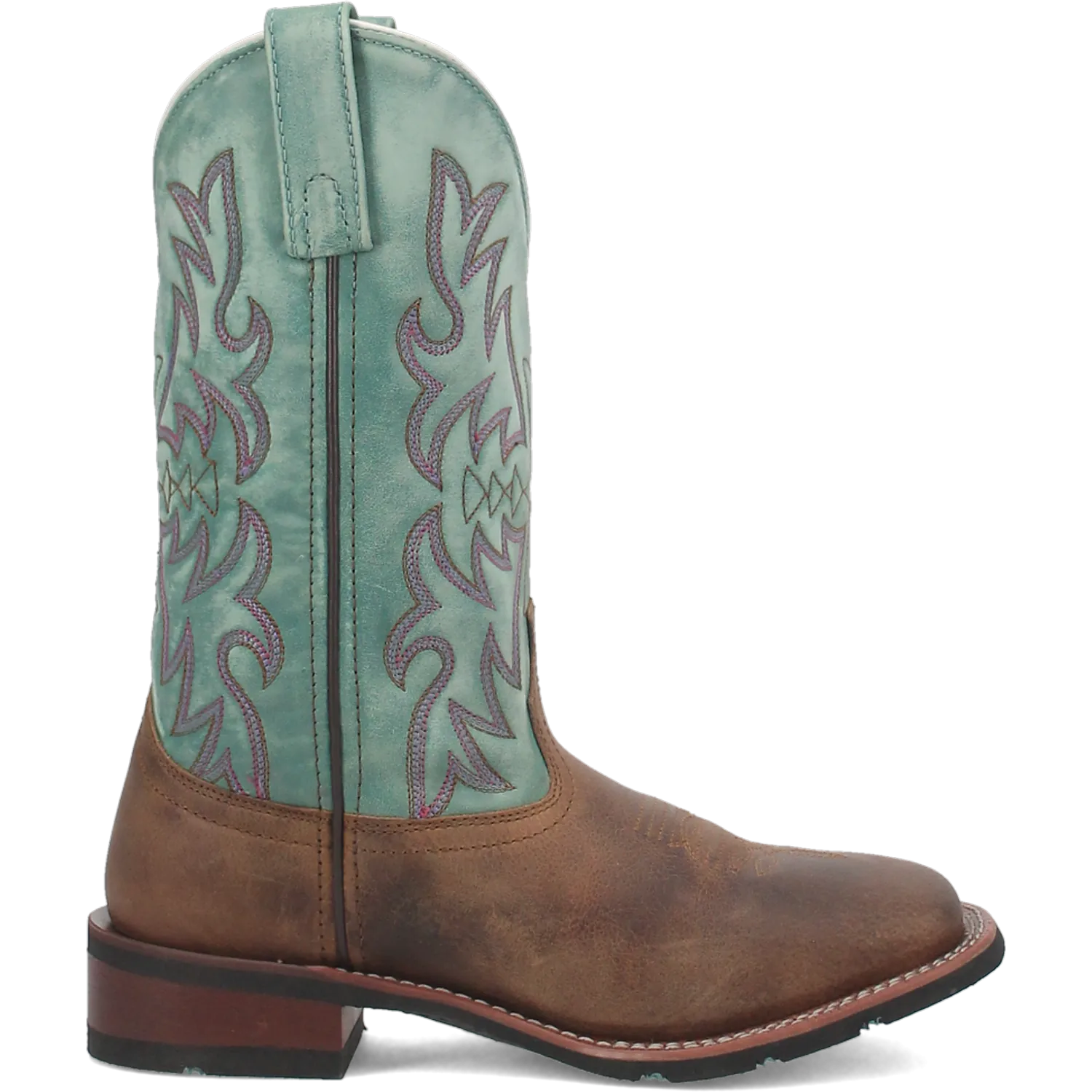 Women's Anita Leather Wide Square Toe Boots Brown/Teal Color - Dan Post Boots - Right Side View