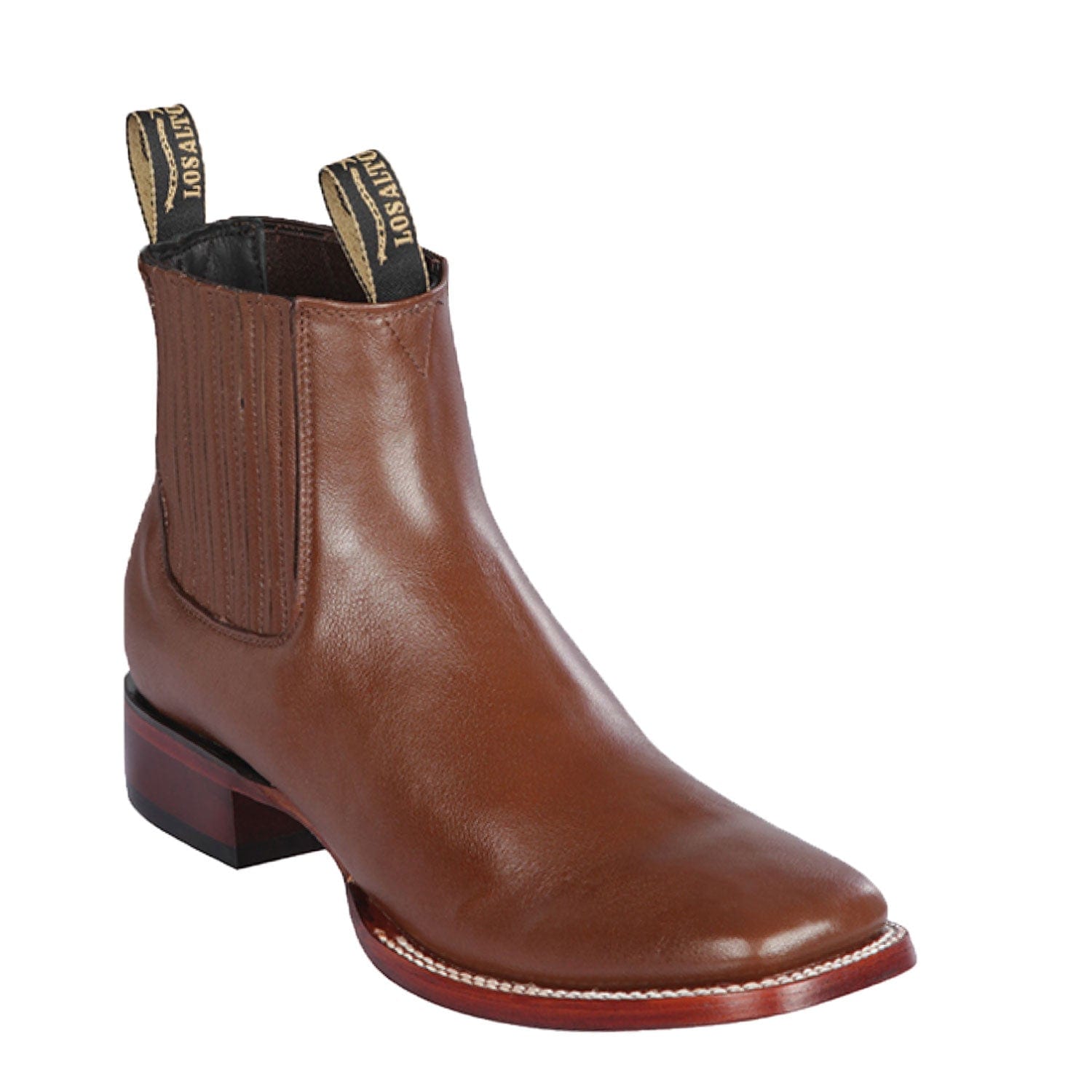 Western Genuine Deer Leather Wide Square Toe Ankle Boots Brown Color - Los Altos Boots - Side View 