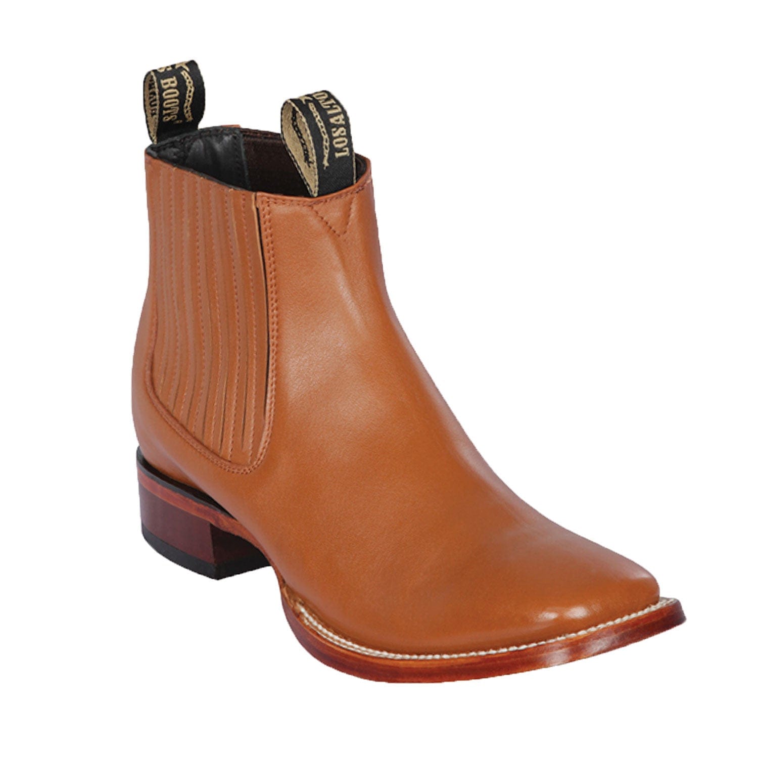 Western Genuine Deer Leather Wide Square Toe Ankle Boots Honey Color - Los Altos Boots - Side View 