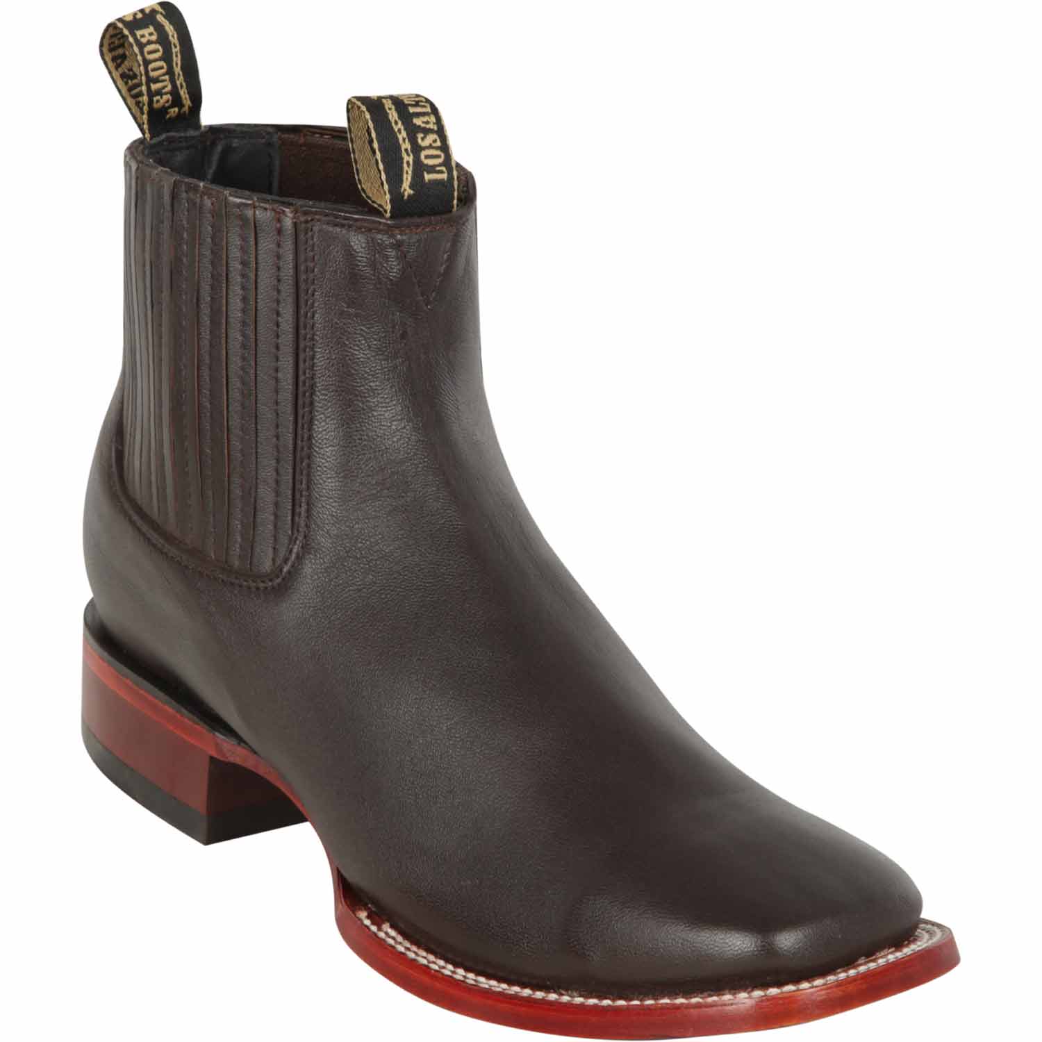 Western Genuine Deer Leather Wide Square Toe Ankle Boots Dark Brown Color - Los Altos Boots - Side View 