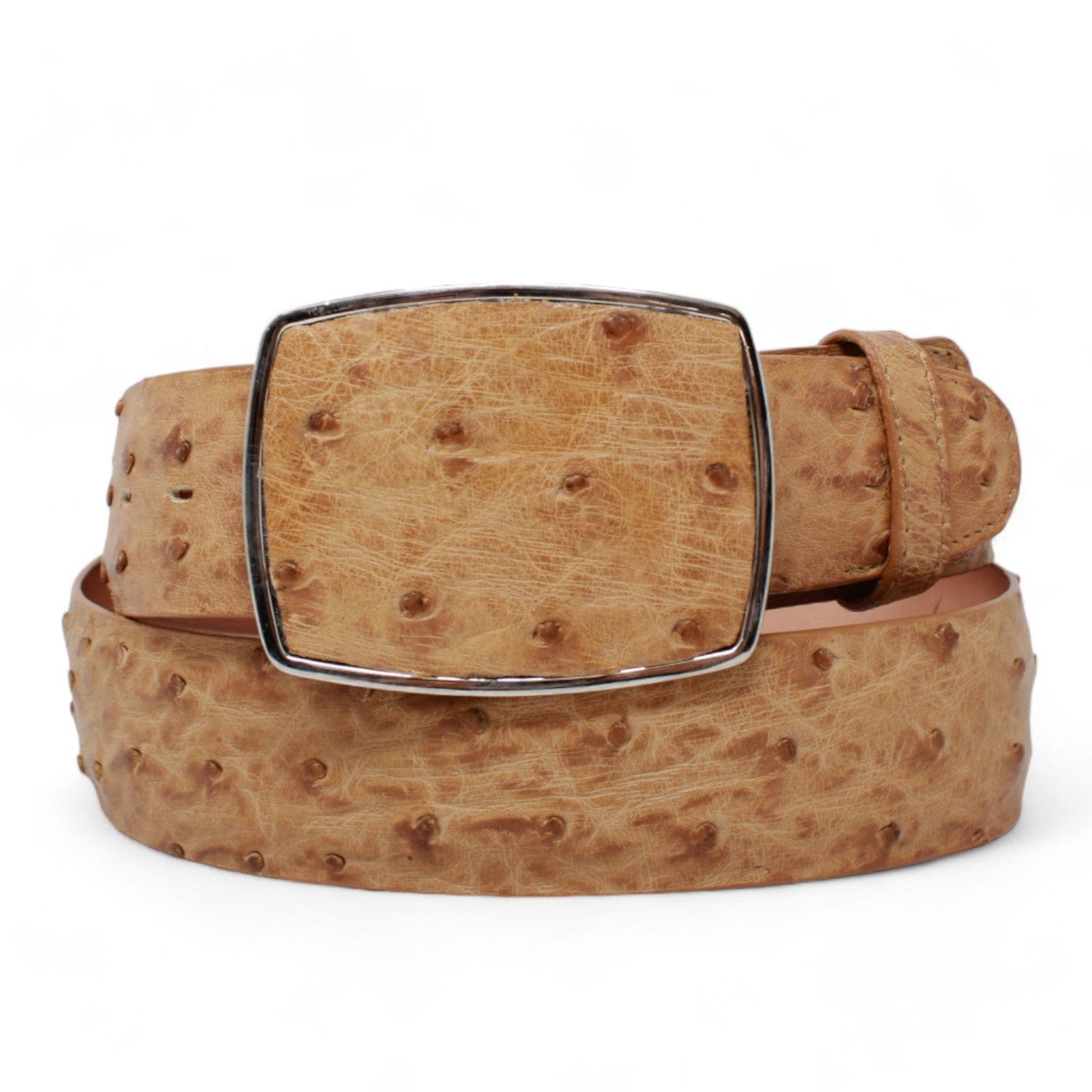 Genuine Ostrich Skin Cowboy Belt Amber Color - Los Altos Boots