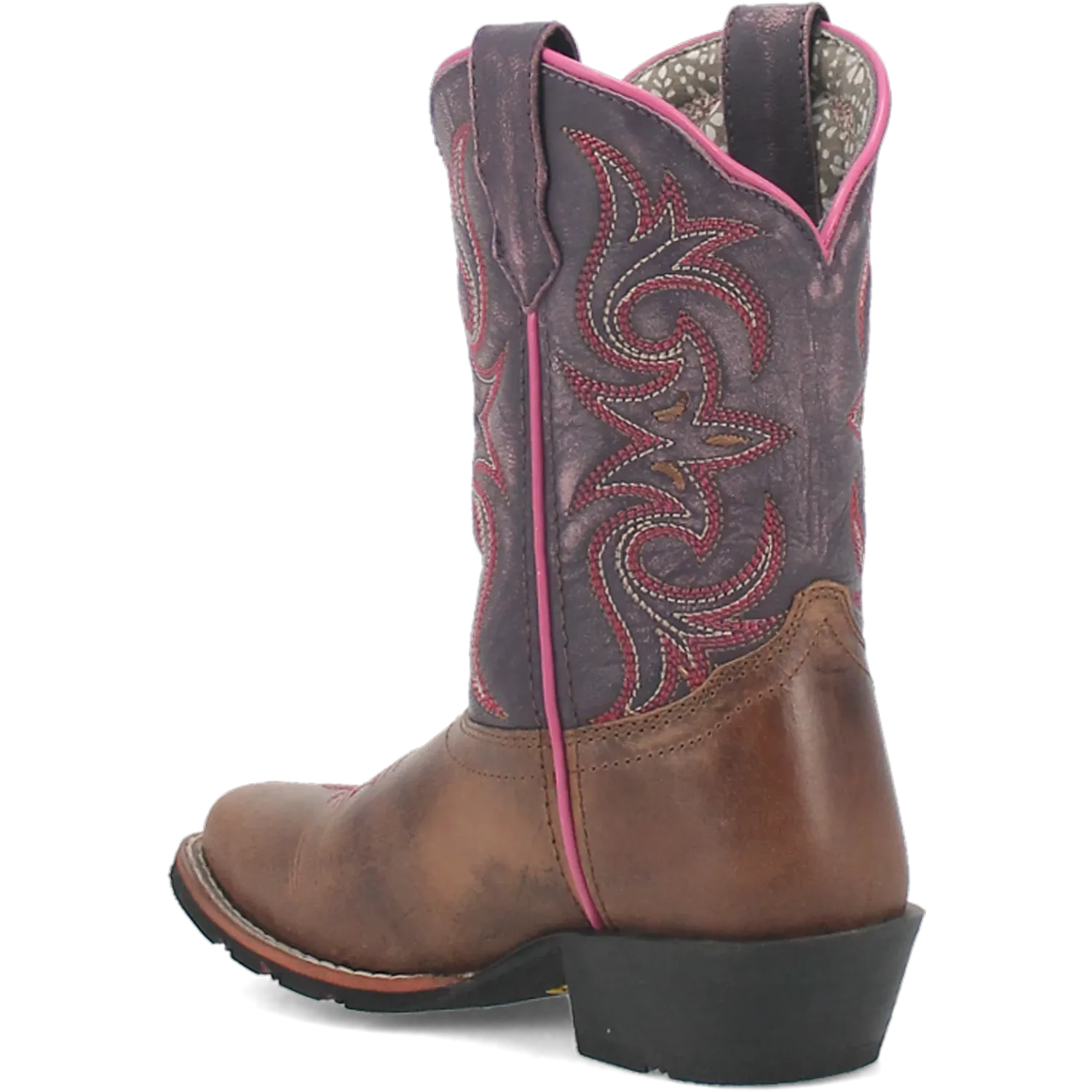 Dan Post Kid´s Majesty Leather Wide Square Toe Boots - Sand/Purple - Back Left View