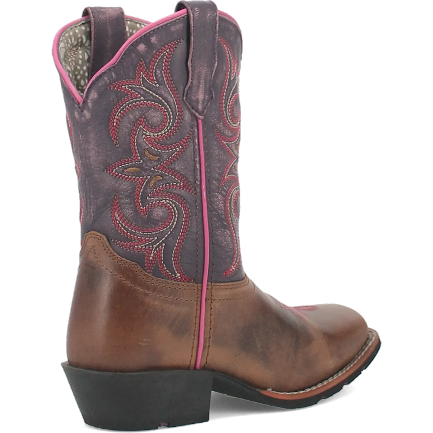 Dan Post Kid´s Majesty Leather Wide Square Toe Boots - Sand/Purple - Back Right View