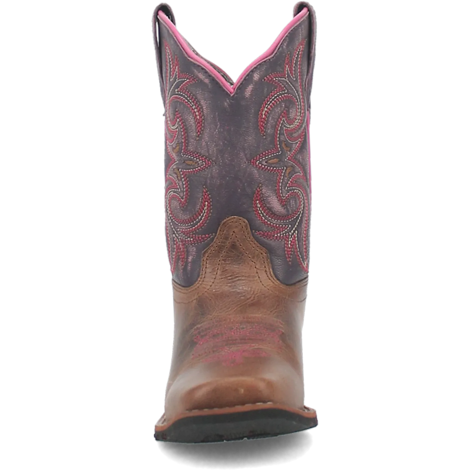 Dan Post Kid´s Majesty Leather Wide Square Toe Boots - Sand/Purple - Front View
