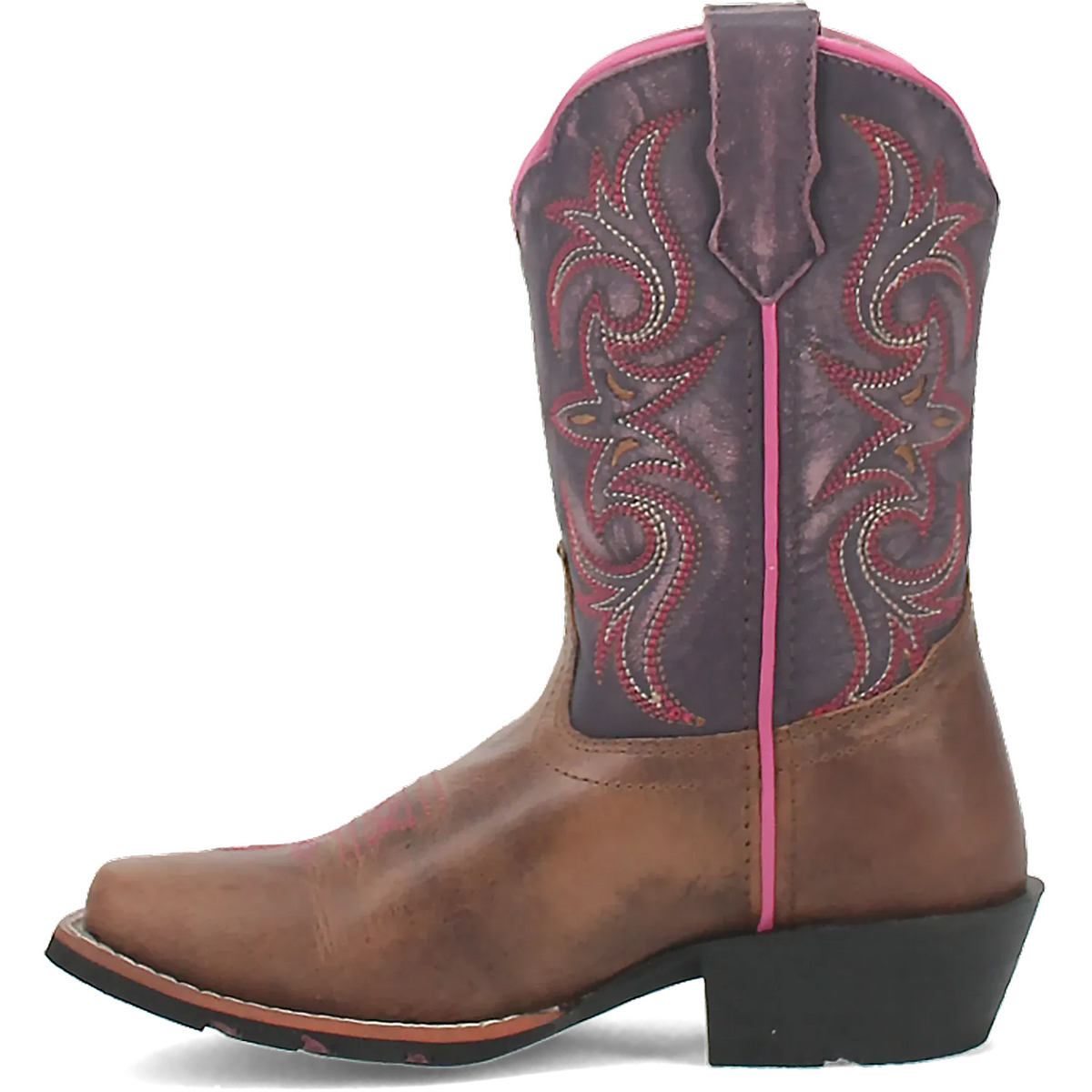 Dan Post Kid´s Majesty Leather Wide Square Toe Boots - Sand/Purple - Left Side View