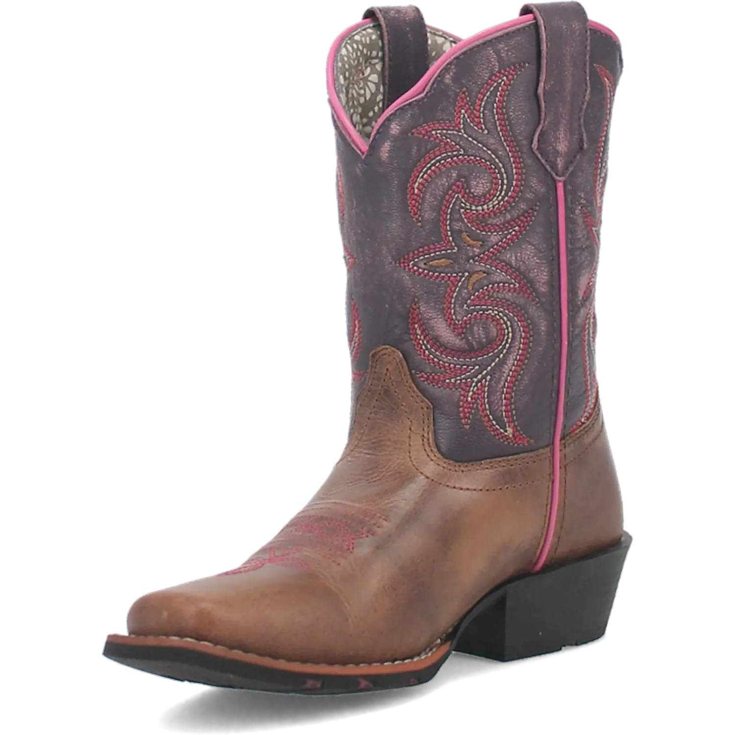 Dan Post Kid´s Majesty Leather Wide Square Toe Boots - Sand/Purple - Side Left View