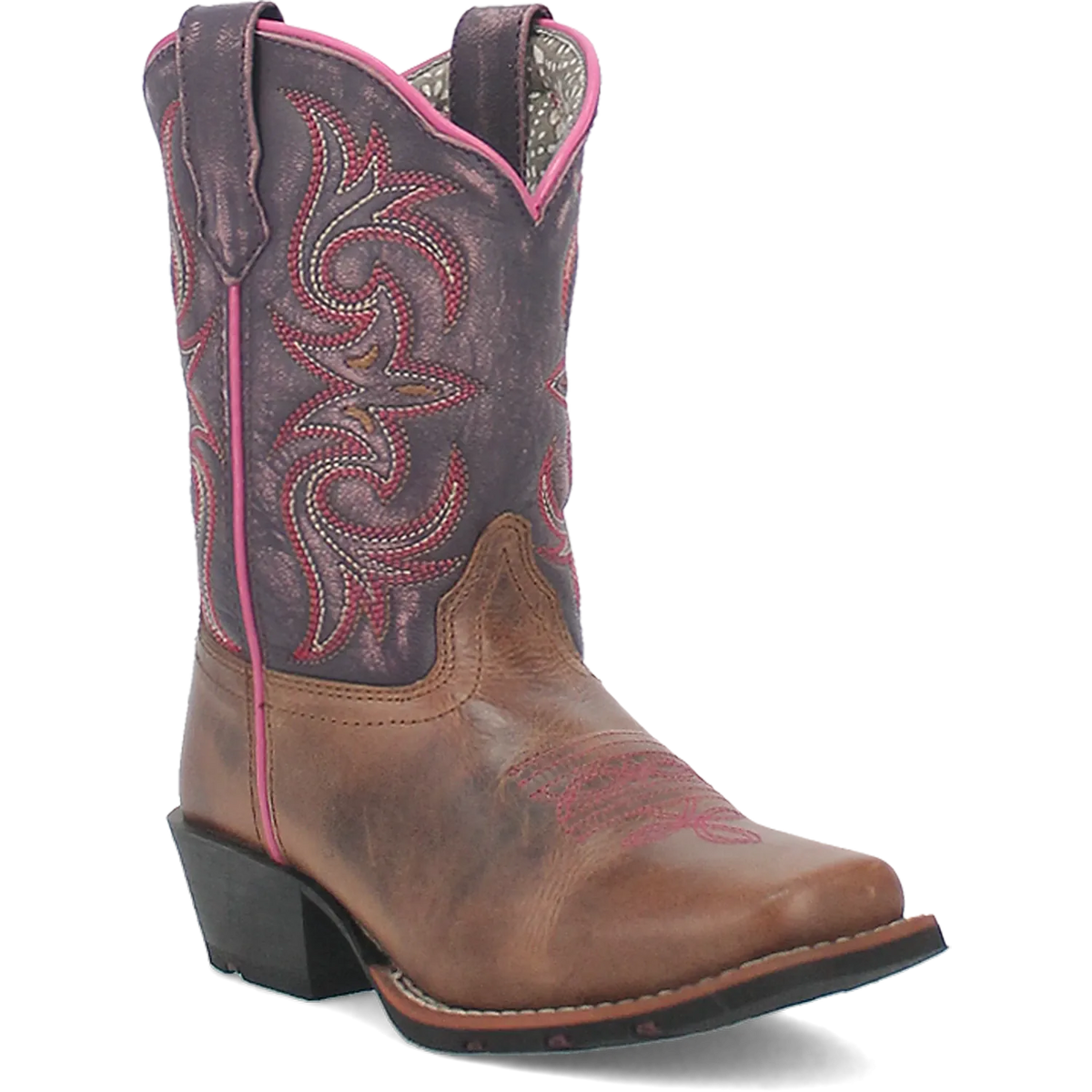 Dan Post Kid´s Majesty Leather Wide Square Toe Boots - Sand/Purple - Side Right View