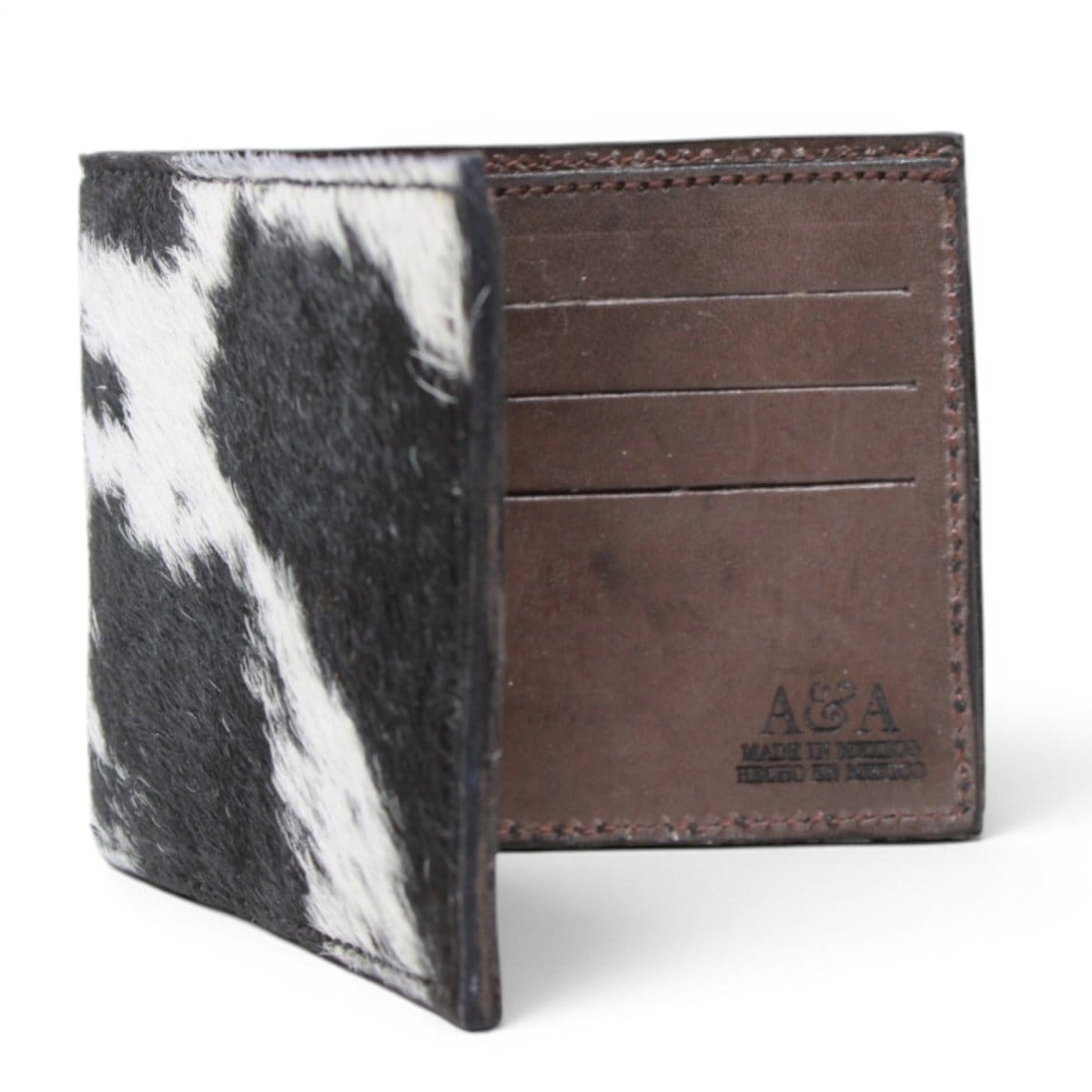A&A Genuine Cowhide Hair-on Leather Western Wallet - Black and White - Inside View