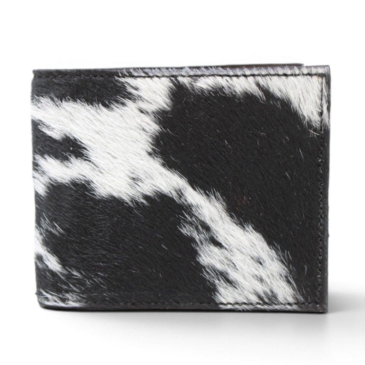 A&A Genuine Cowhide Hair-on Leather Western Wallet - Black and White - Front View