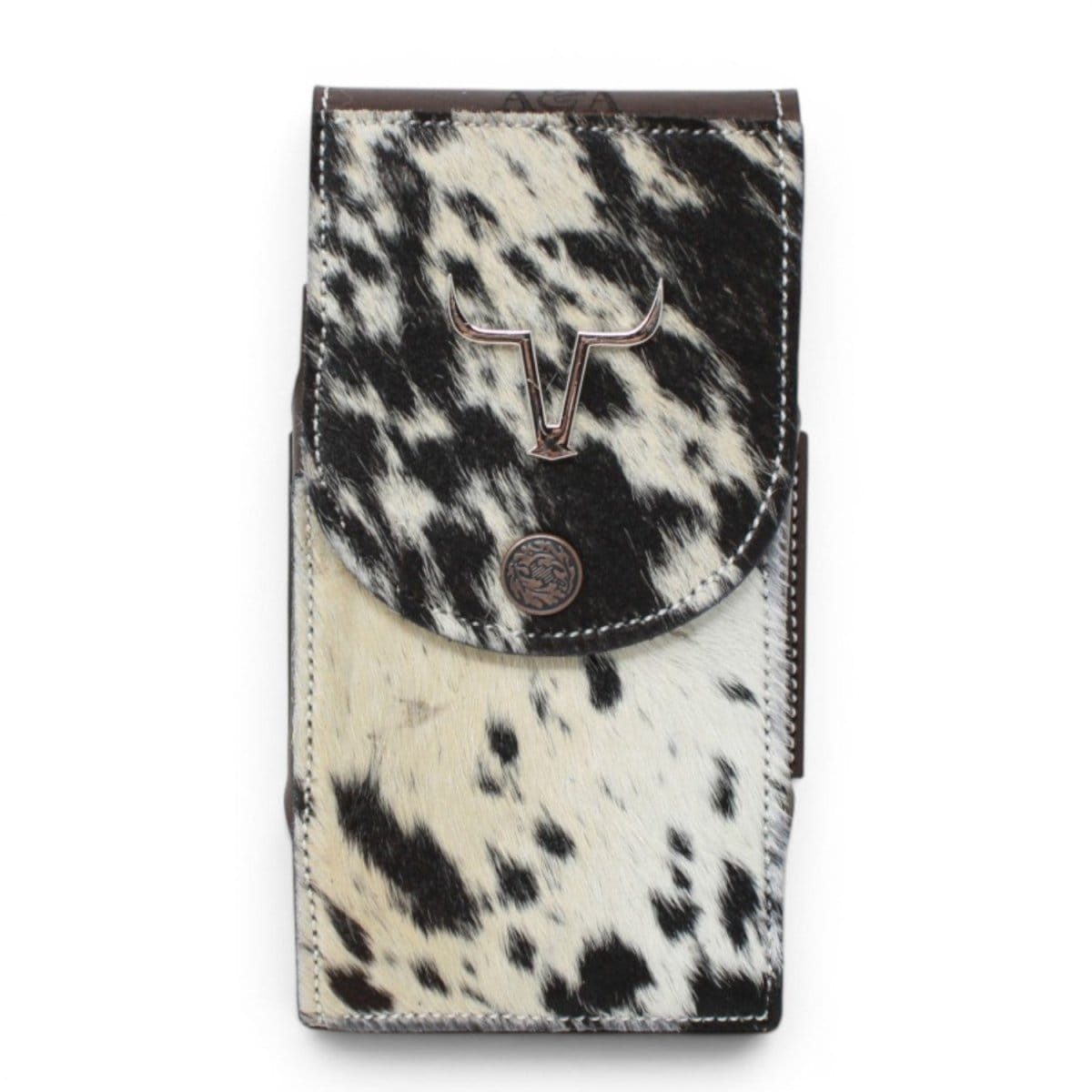A&A Genuine Cowhide Hair-on Leather Western Phone Case - Black and White - Front View