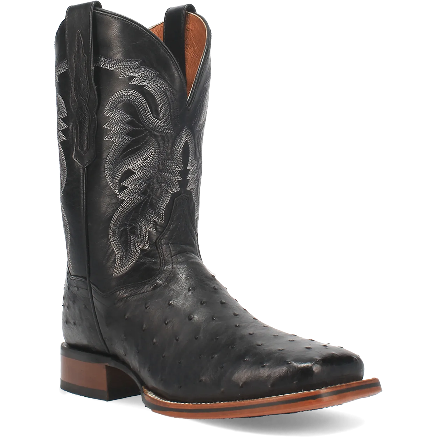 Dan Post Boots Boots Men's Alamosa Full Quill Ostrich Wide Square Toe Boots Black Color - Dan Post Boots