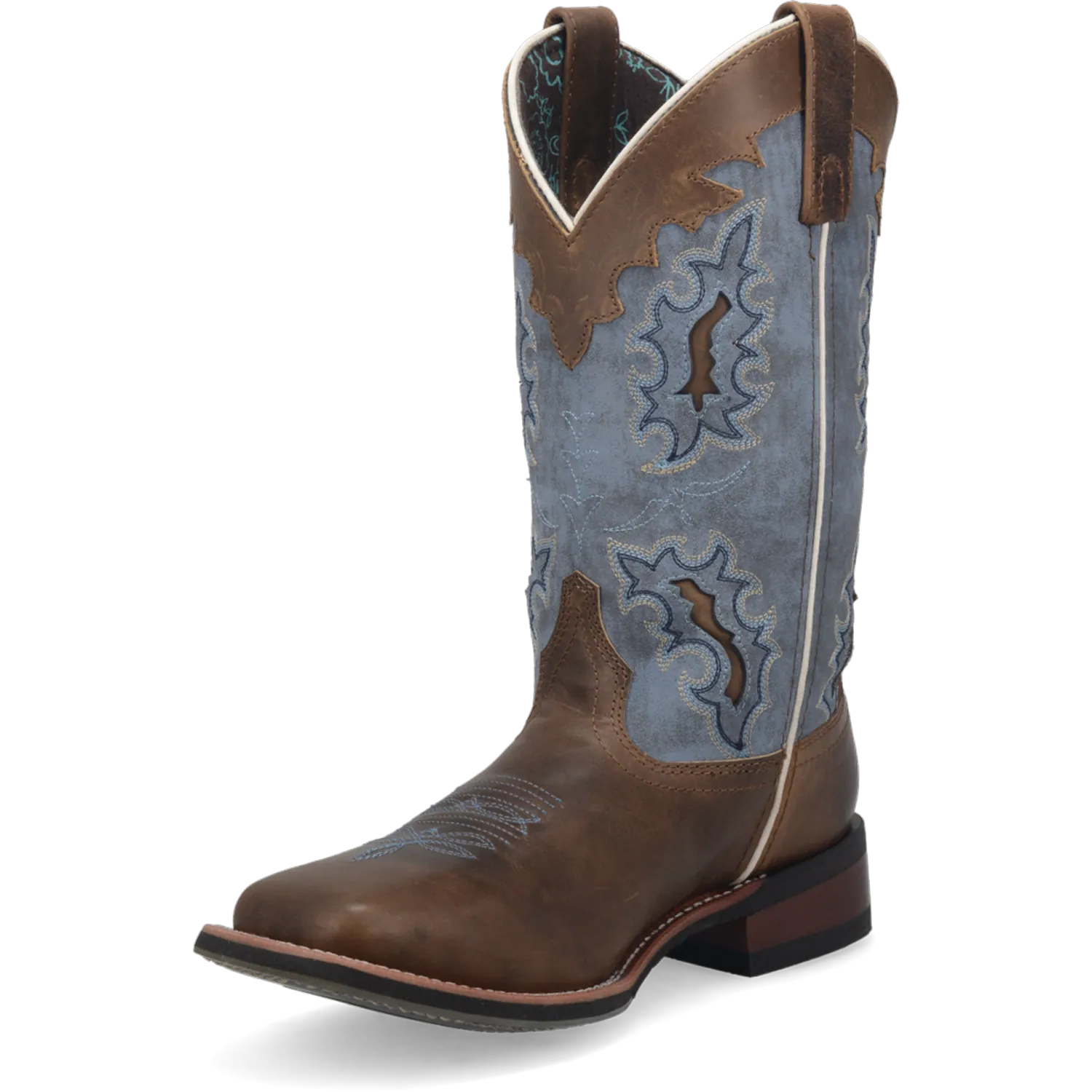 Dan Post Boots Boots Women's Isla Leather Wide Square Toe Boots Tan/Blue Denim Color - Laredo Boots