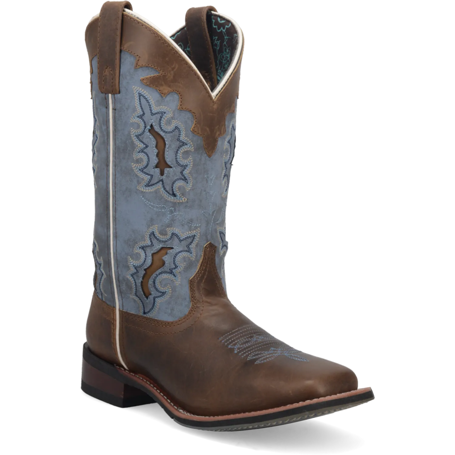 Dan Post Boots Boots Women's Isla Leather Wide Square Toe Boots Tan/Blue Denim Color - Laredo Boots
