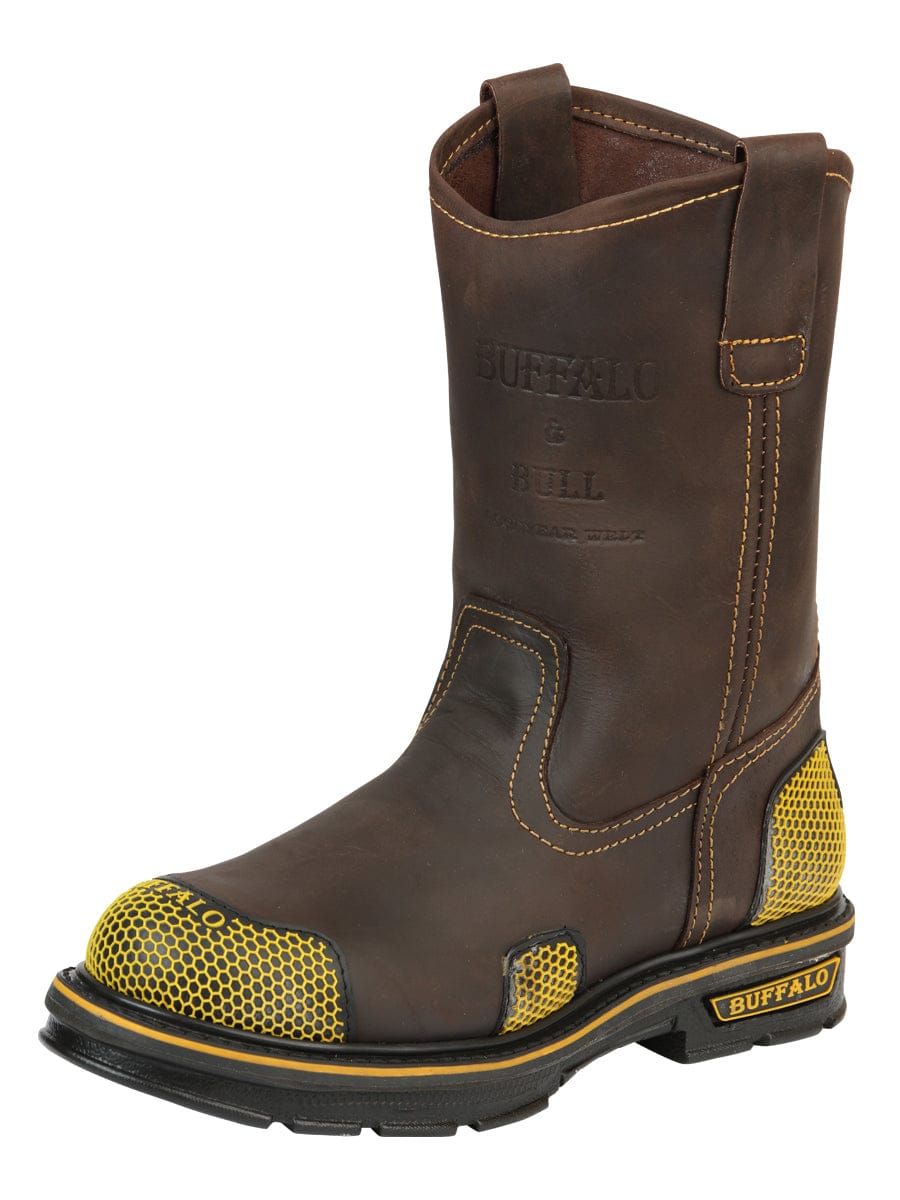 El General Western Wear CABALLERO Buffalo & Bull Men’s Work Boots - Brown/Yellow 123031 side view