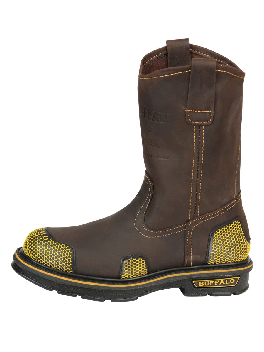 El General Western Wear CABALLERO Buffalo & Bull Men’s Work Boots - Brown/Yellow 123031 left side view
