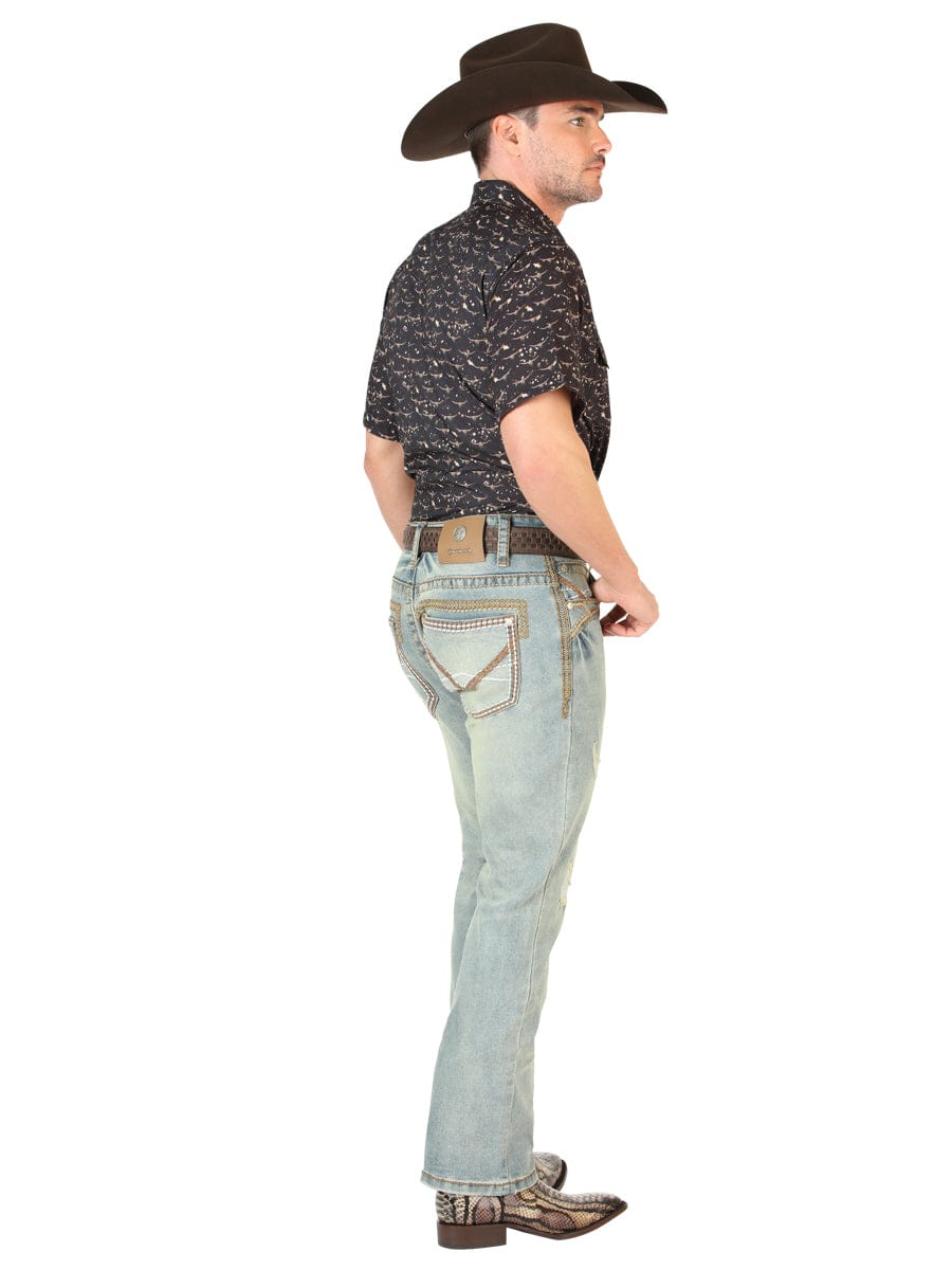 El General Western Wear CABALLERO Centenario Men’s Bootcut Jeans - Light Blue 45535