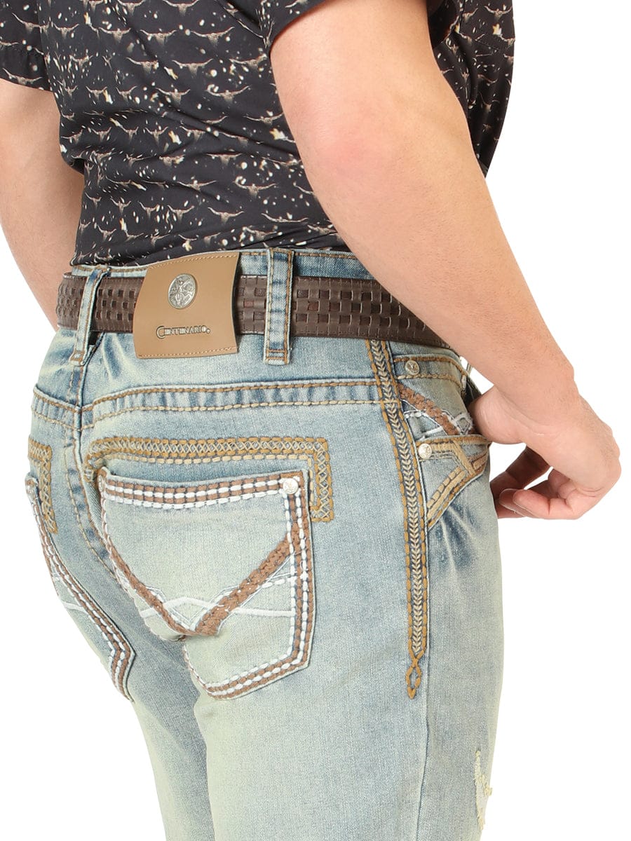 El General Western Wear CABALLERO Centenario Men’s Bootcut Jeans - Light Blue 45535