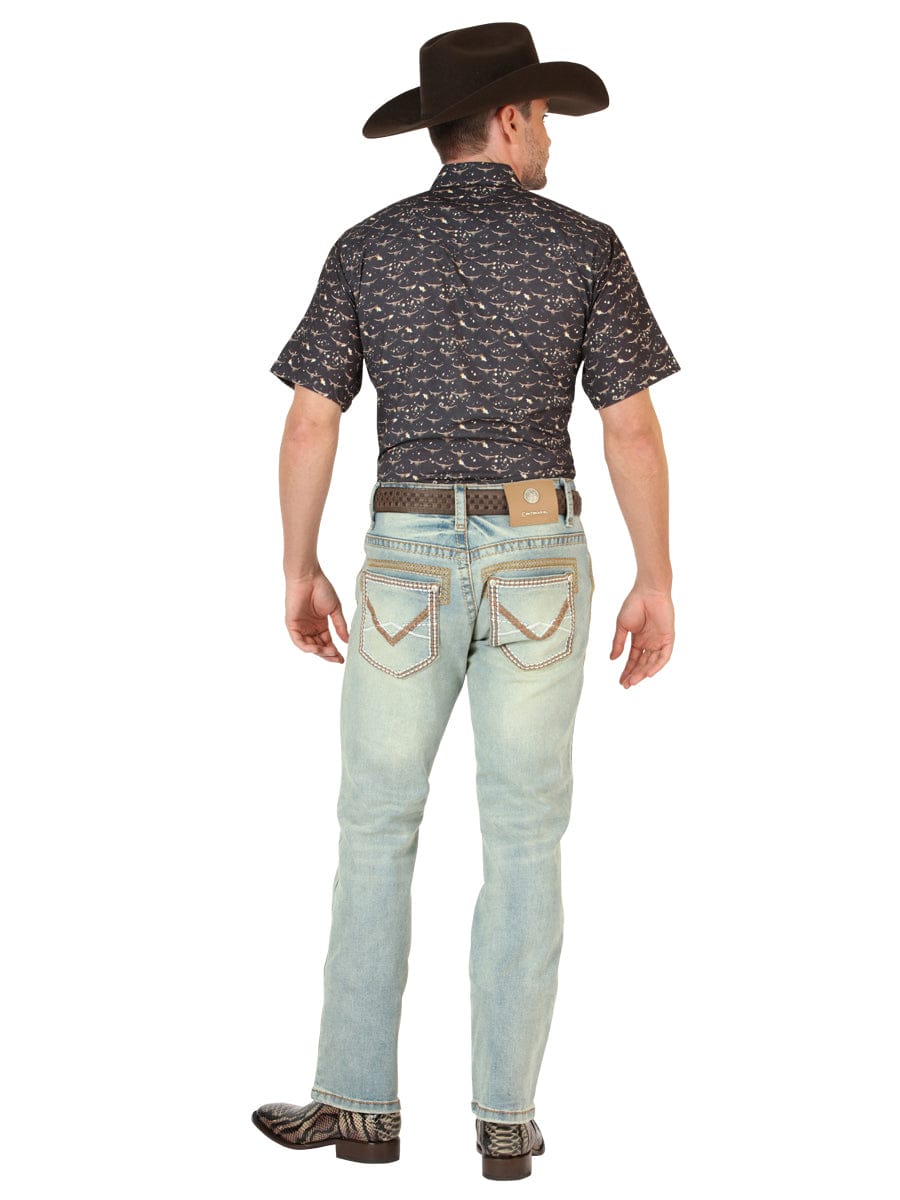 El General Western Wear CABALLERO Centenario Men’s Bootcut Jeans - Light Blue 45535