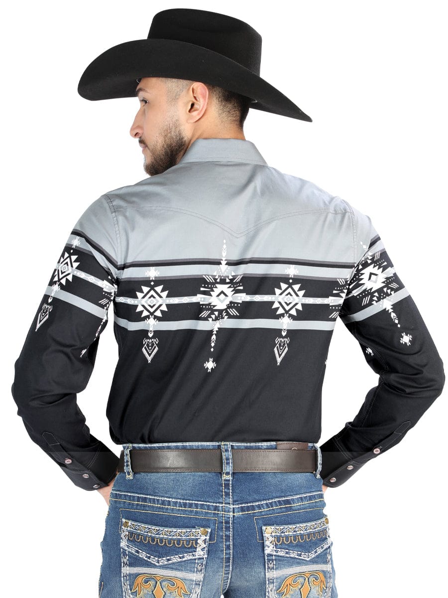 El General Western Wear CABALLERO El General - Casual Long Sleeve Shirt - Black/Gray 44452