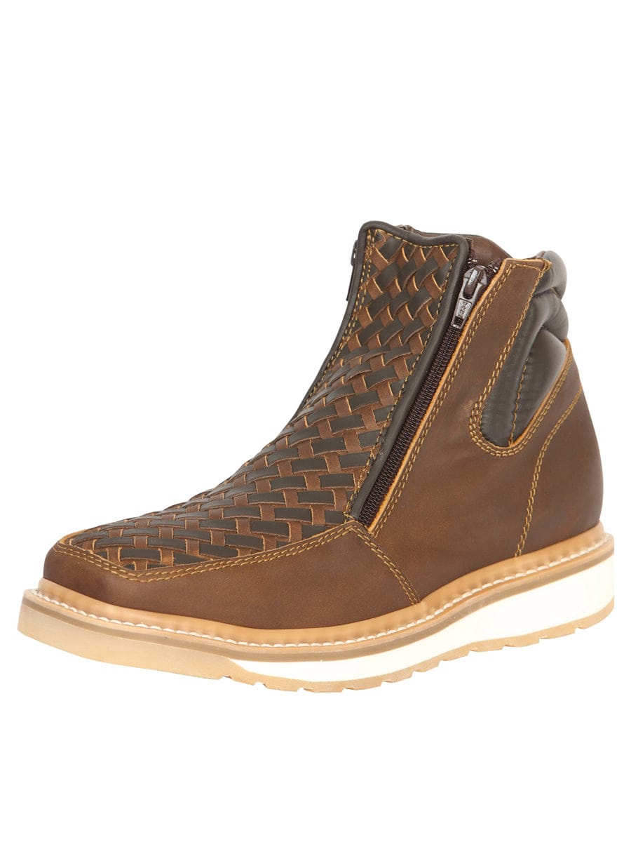 El General Men’s Ankle Boots with Zipper Petatillo Fabric - Tan/Moka 45360 - Side View