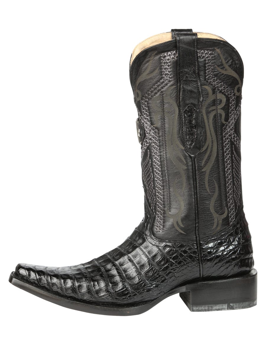 El General Western Wear El General Men's Exotic Caiman Belly Cowboy Boots - Black 45078 left side view
