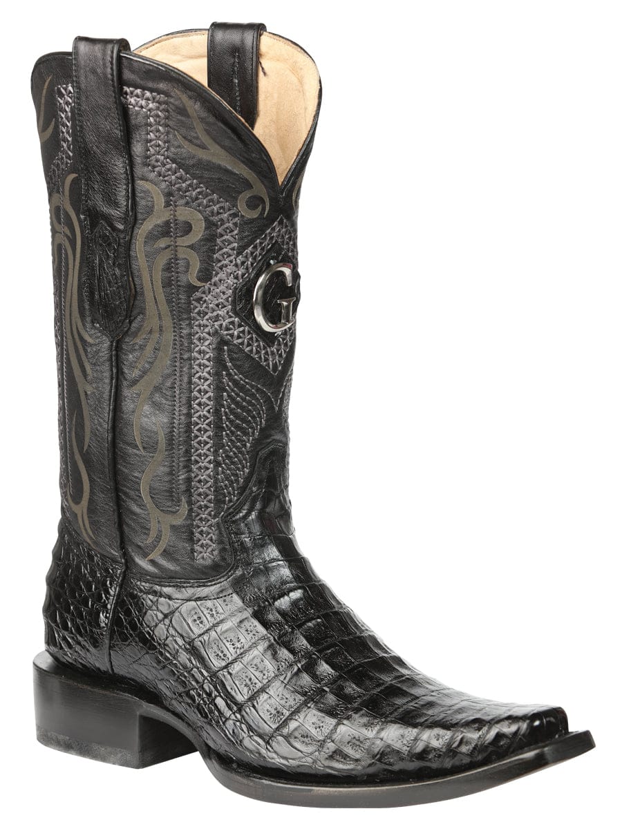 El General Western Wear El General Men's Exotic Caiman Belly Cowboy Boots - Black 45078 side view