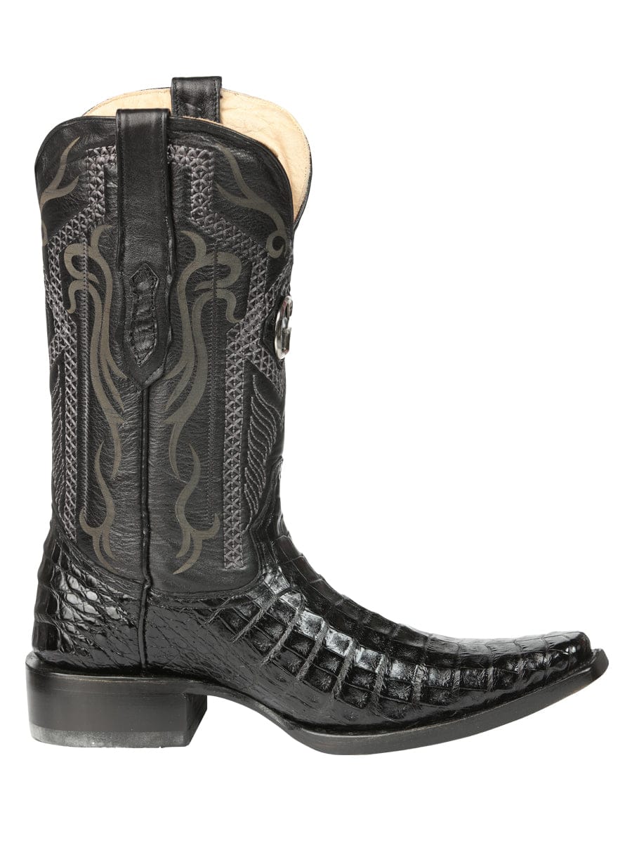 El General Western Wear El General Men's Exotic Caiman Belly Cowboy Boots - Black 45078 right side view