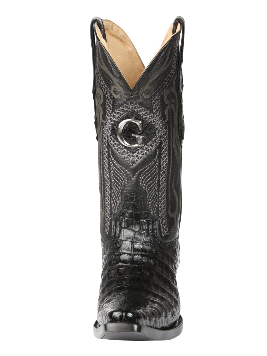 El General Western Wear El General Men's Exotic Caiman Belly Cowboy Boots - Black 45078 front view