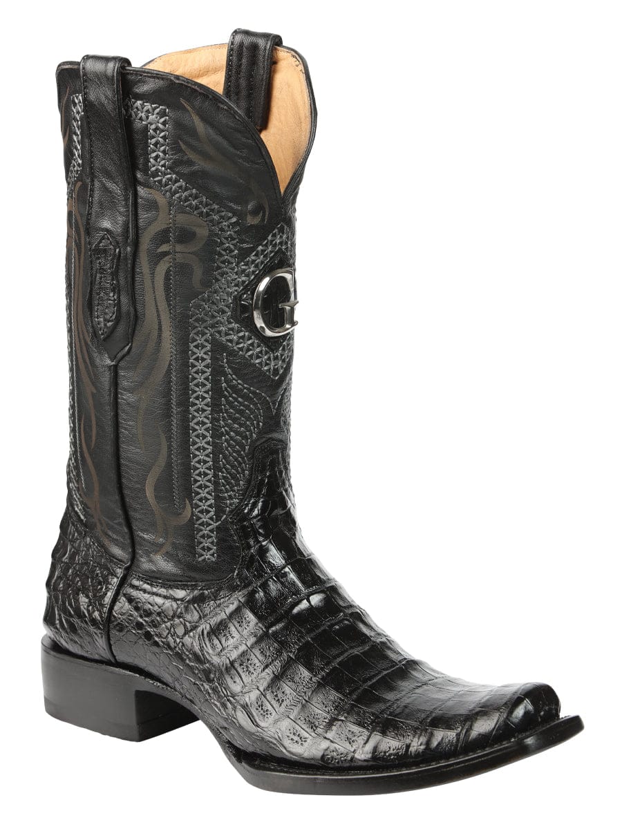 El General Western Wear El General Men's Exotic Caiman Belly Cowboy Boots - Black 45518 side view