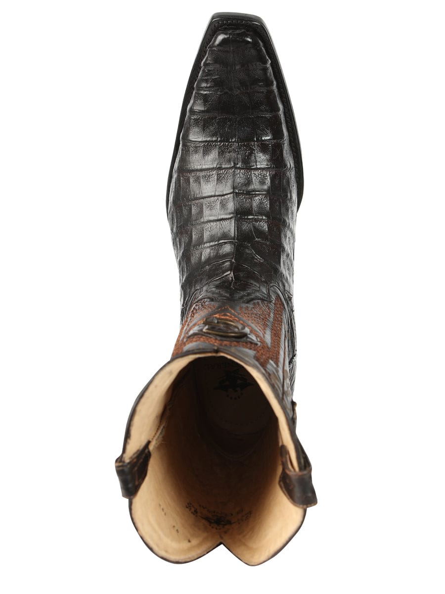 El General Western Wear El General Men's Exotic Caiman Belly Cowboy Boots - Brown 45079 top view
