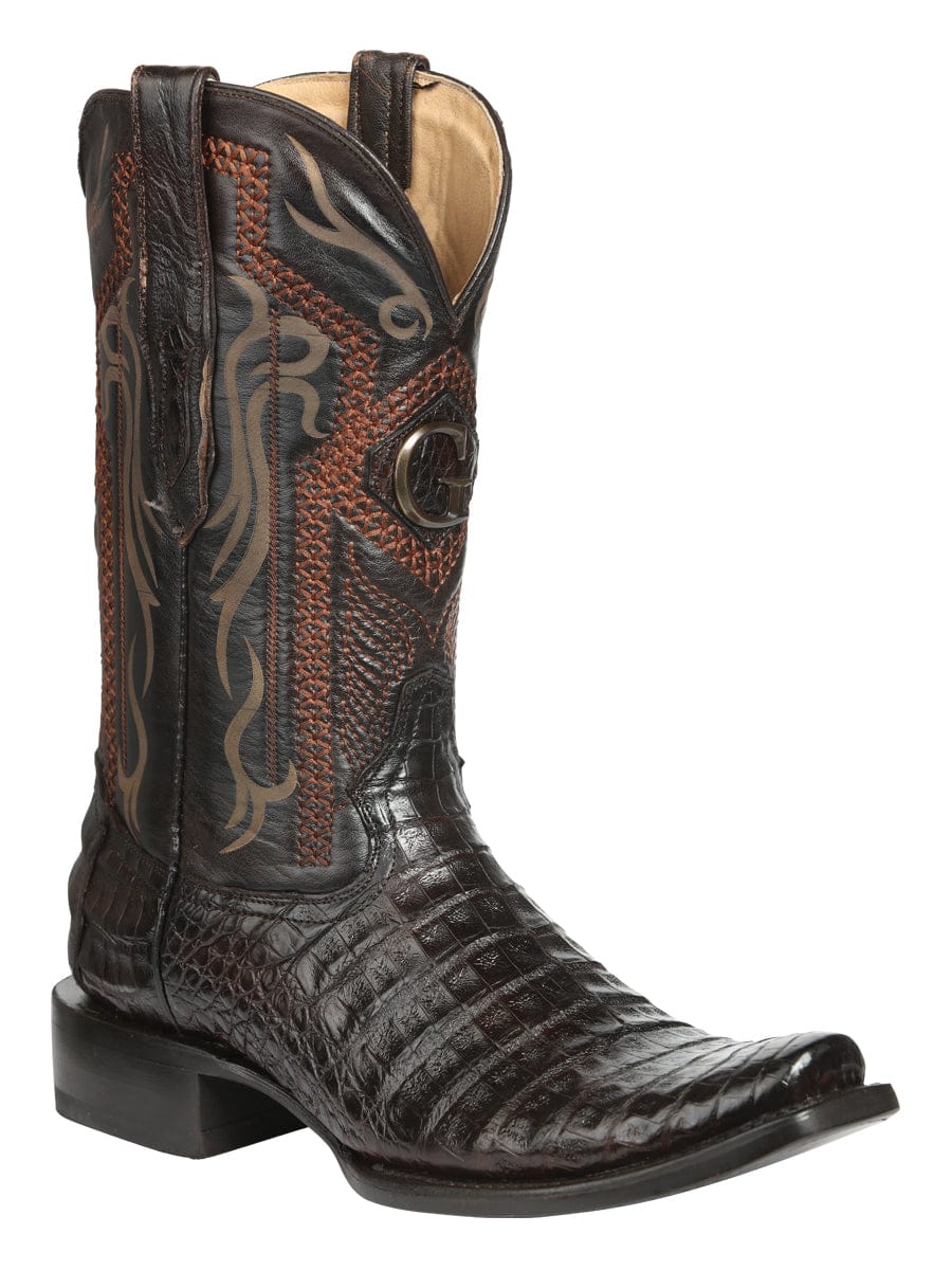 El General Western Wear  El General Men's Exotic Caiman Belly Cowboy Boots - Brown 45519 side view