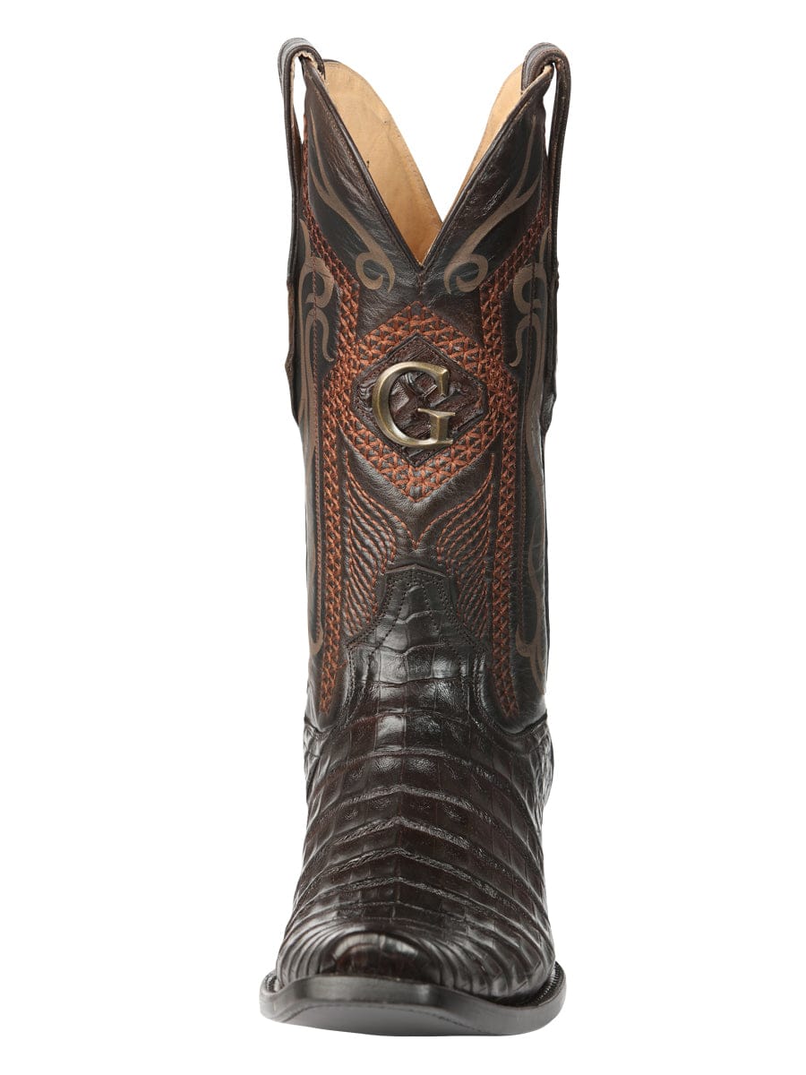 El General Western Wear  El General Men's Exotic Caiman Belly Cowboy Boots - Brown 45519 front view