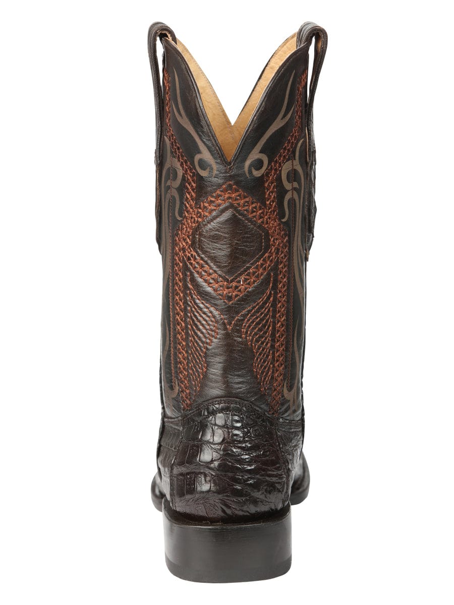 El General Western Wear  El General Men's Exotic Caiman Belly Cowboy Boots - Brown 45519 back view