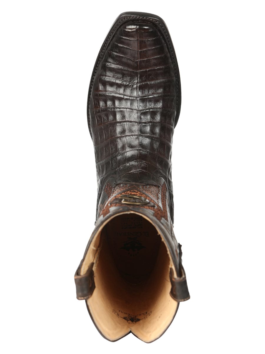El General Western Wear  El General Men's Exotic Caiman Belly Cowboy Boots - Brown 45519 top view