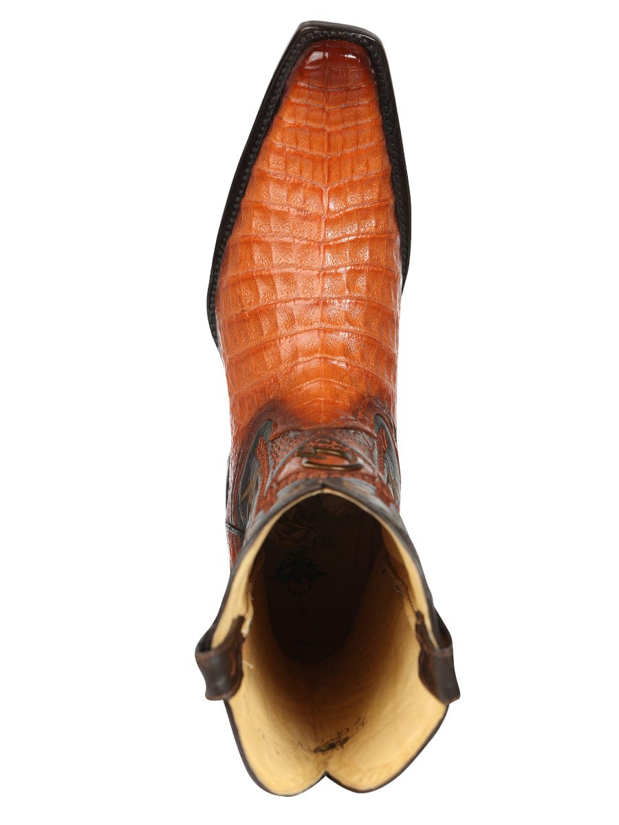 El General Western Wear El General Men's Exotic Caiman Belly Cowboy Boots - Cognac 45080 top view