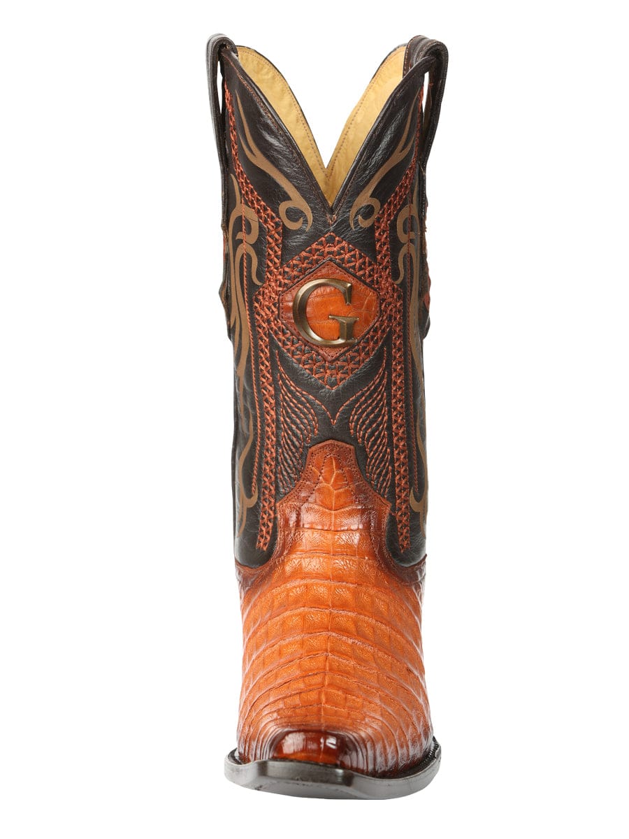 El General Western Wear El General Men's Exotic Caiman Belly Cowboy Boots - Cognac 45080 fronto view