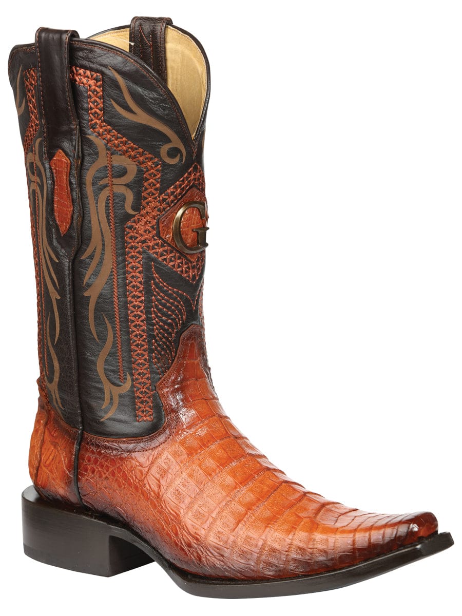 El General Western Wear El General Men's Exotic Caiman Belly Cowboy Boots - Cognac 45080 side view