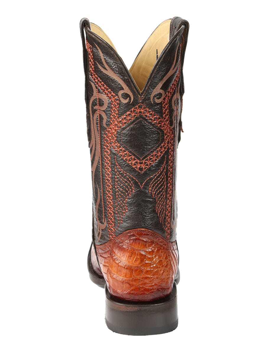 El General Western Wear El General Men's Exotic Caiman Belly Cowboy Boots - Cognac 45520 back view