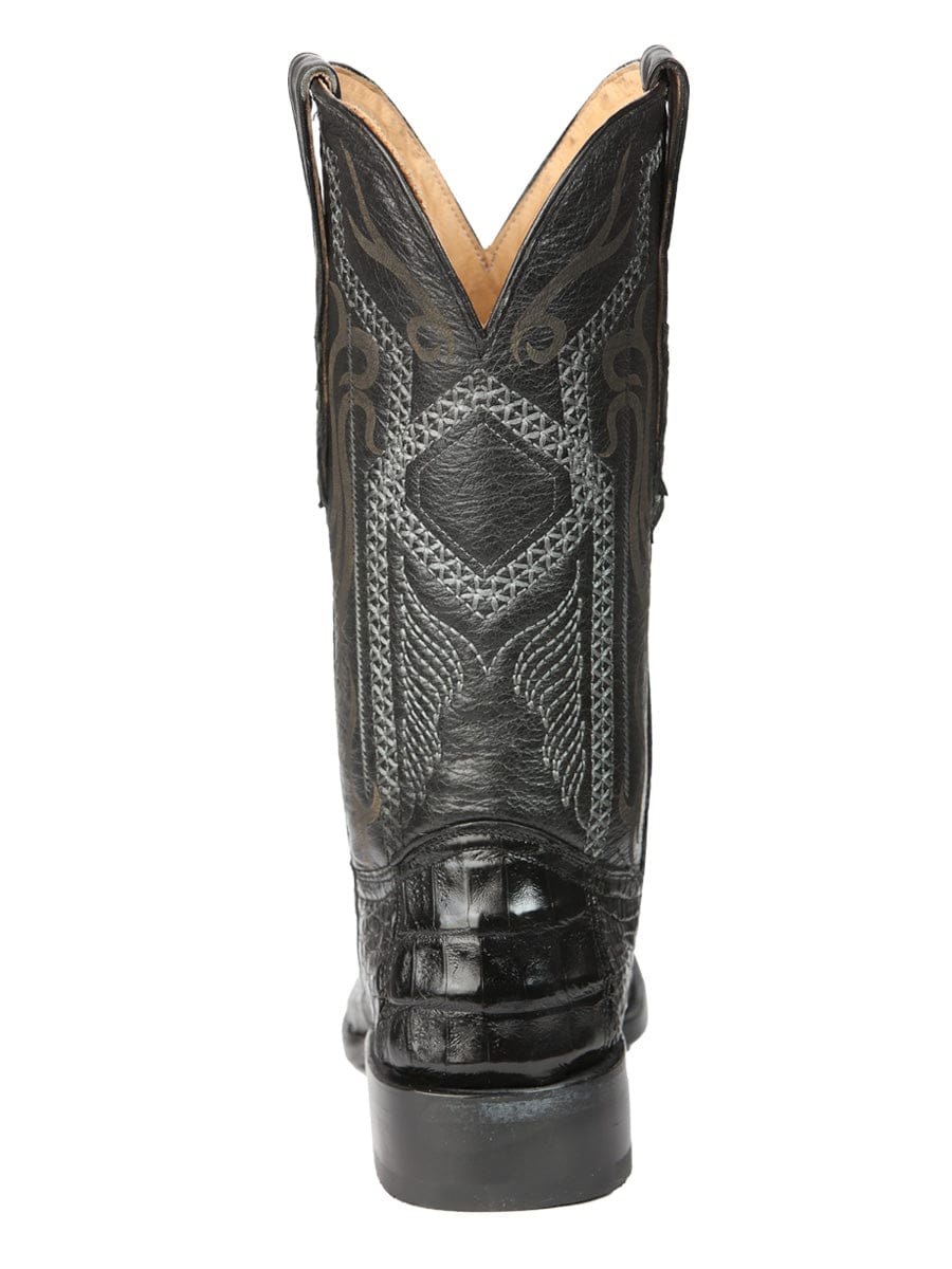 El General Western Wear  El General Men's Exotic Caiman Nuca Cowboy Boots - Black 45521 back view