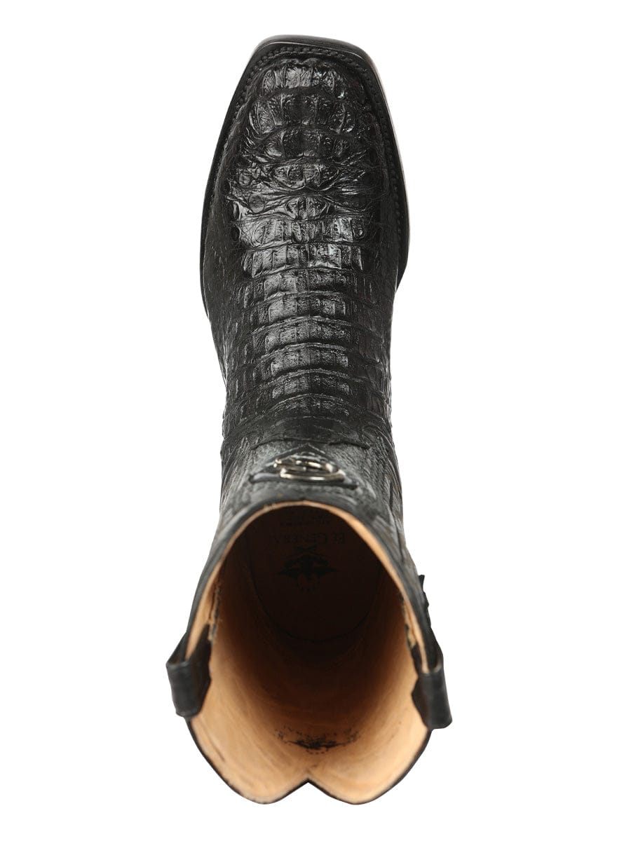 El General Western Wear  El General Men's Exotic Caiman Nuca Cowboy Boots - Black 45521 top view