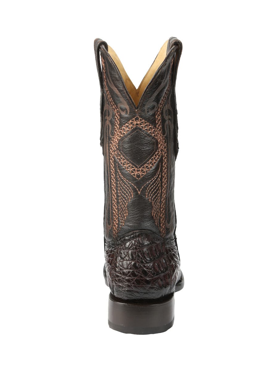 El General Western Wear El General Men's Exotic Caiman Nuca Cowboy Boots - Brown 45522 back view