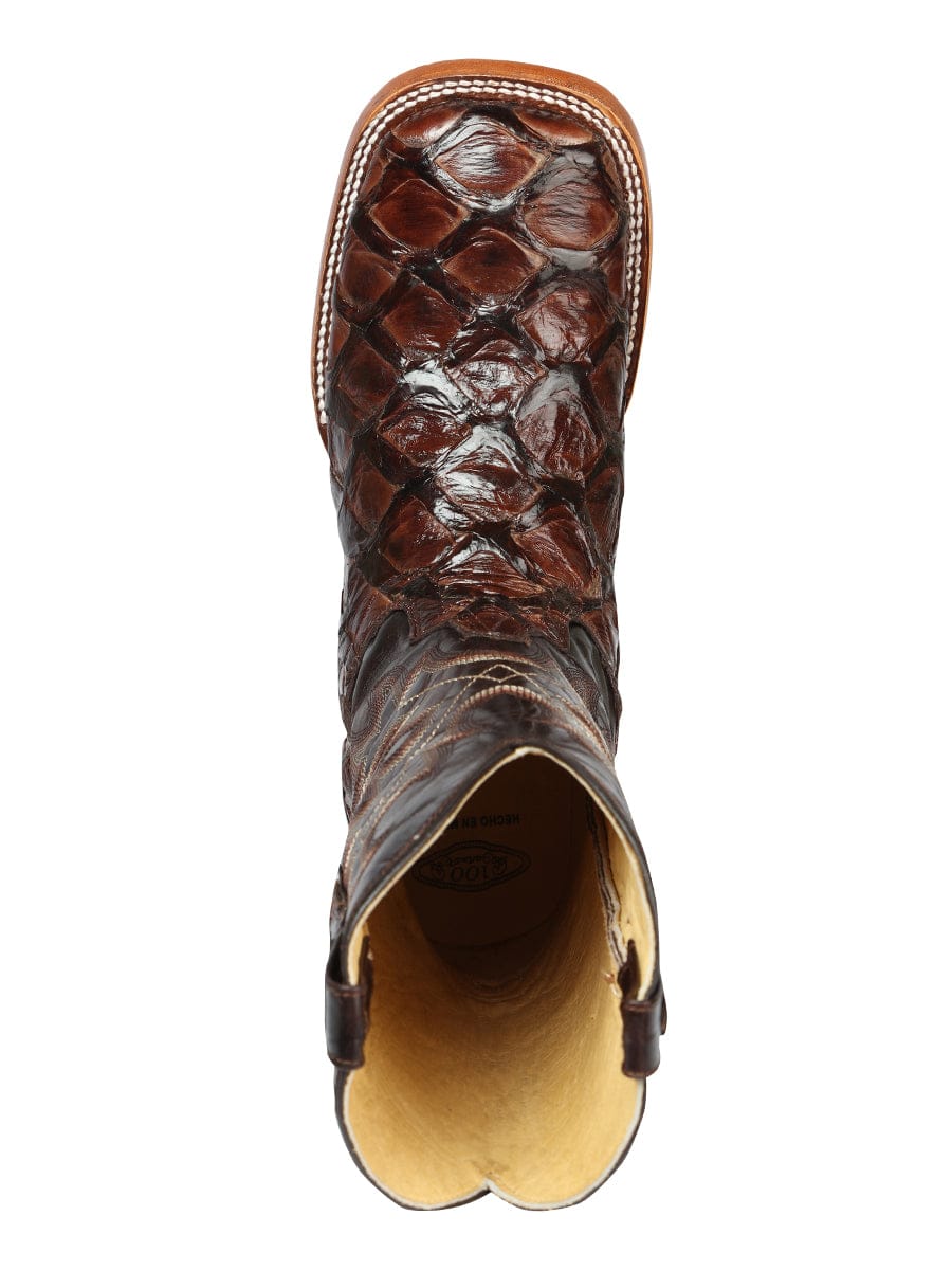 El General Western Wear El General Men's Exotic Monster Fish Rodeo Boots - Brown 44116 top view