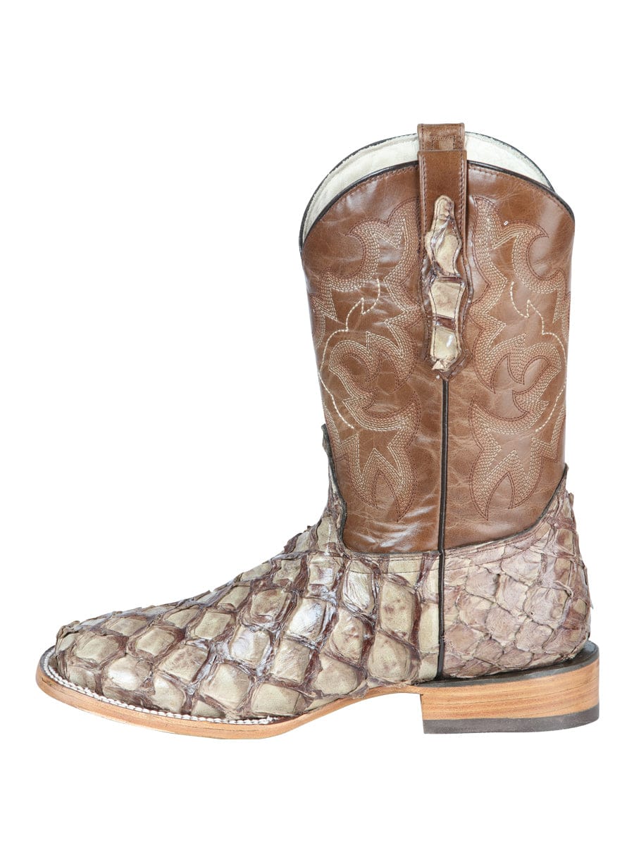 El General Western Wear El General Men's Exotic Monster Fish Rodeo Boots - Cream 44114 left side view