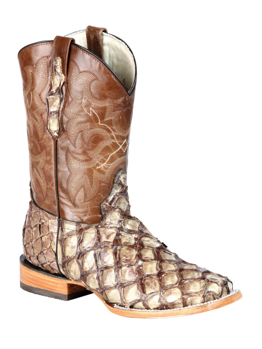 El General Western Wear El General Men's Exotic Monster Fish Rodeo Boots - Cream 44114 side view