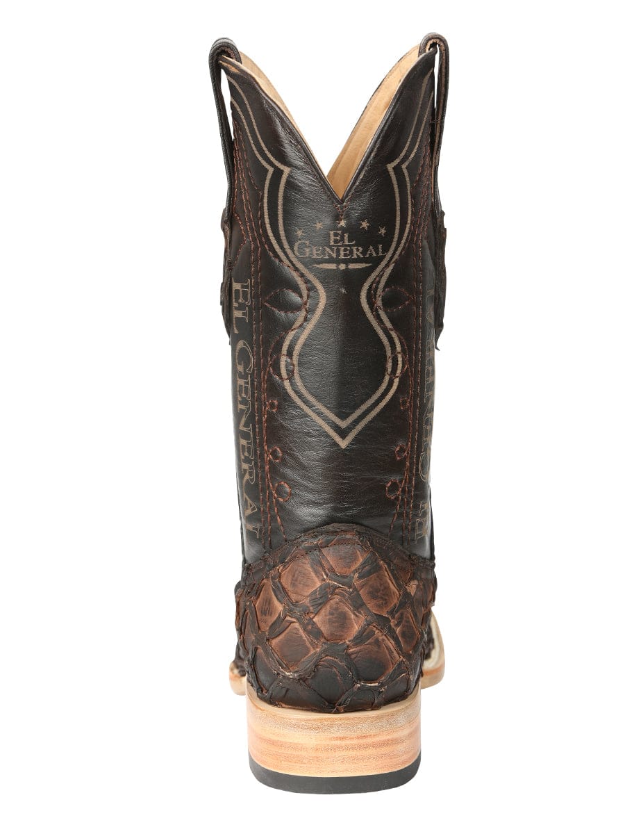 El General Western Wear El General Men's Exotic Monster Fish Rodeo Cowboy Boots - Brown 45084 back view