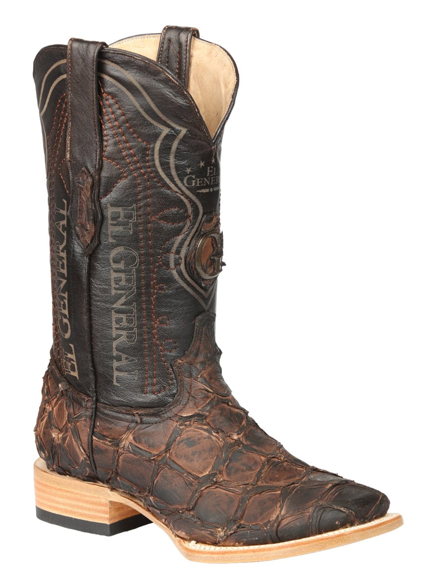 El General Western Wear El General Men's Exotic Monster Fish Rodeo Cowboy Boots - Brown 45084 side view