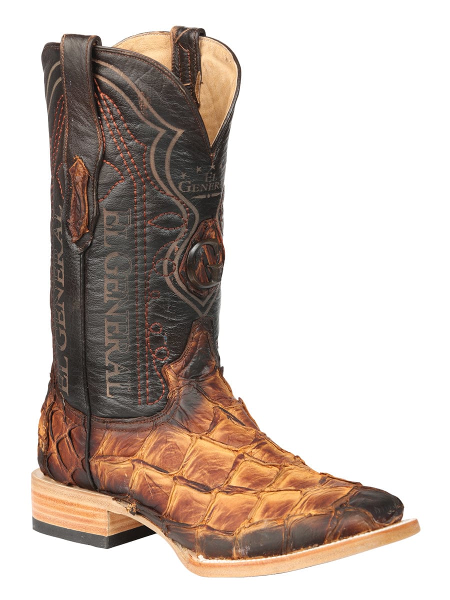 El General Western Wear El General Men's Exotic Monster Fish Rodeo Cowboy Boots - Cognac 45085 side view
